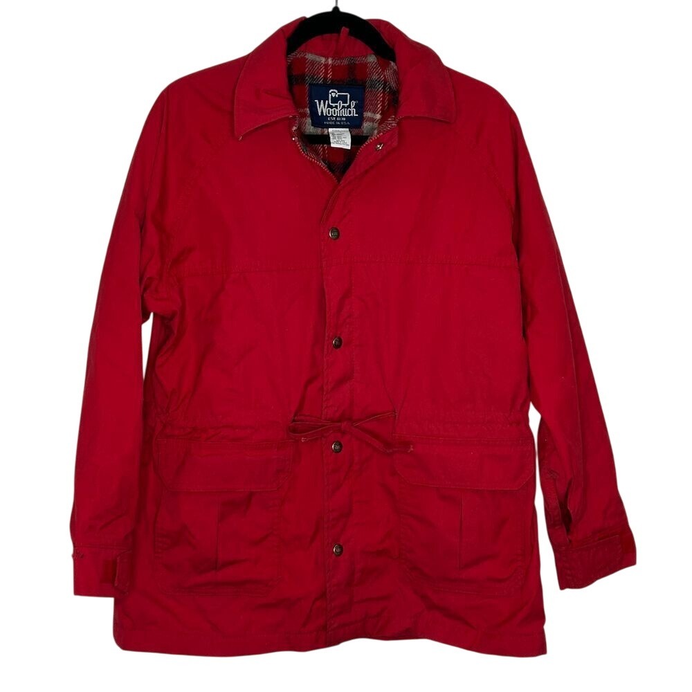 Vintage 1960s Woolrich Anorak Jacket Chore Coat Size L‎ Red Wool Blend Lining